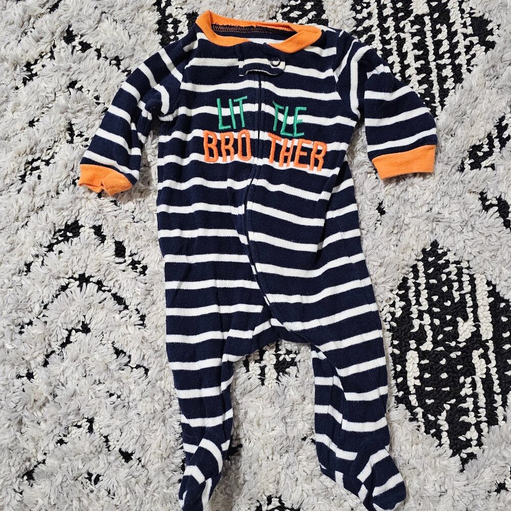 Carter's Baby Boy Long Sleeve Little Brother Zip Up Footie Sleeper 3M